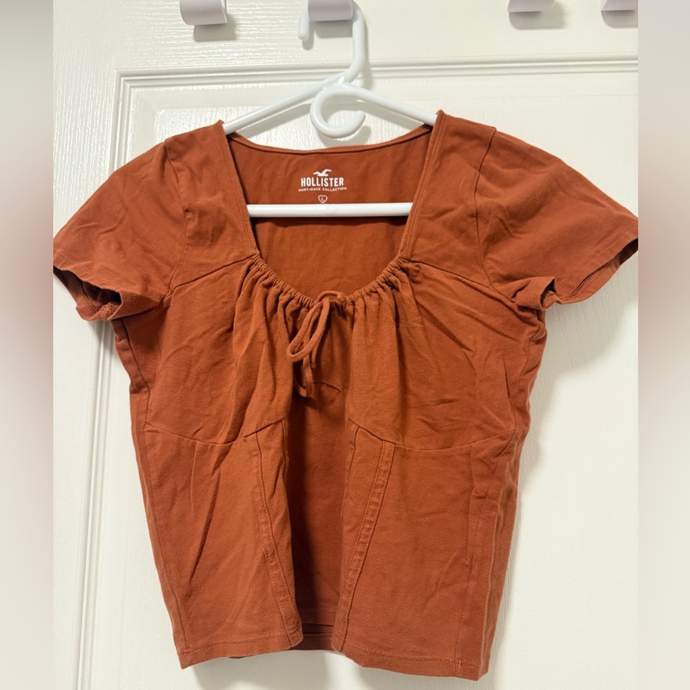 Hollister Brown Ruched Tie Front Blouse